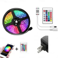 LED Strip Lights 5m Flexible LED Light Strips Light Sets String Lights 150 LEDs 5050 SMD 10mm 1 24Keys Remote Controller 1 x 12V 2A Adapter 1 set RGB Red Blue Christmas New Year's APP Control Decorative Self-adhesive