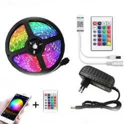LED Strip Lights 5m Flexible LED Light Strips Light Sets String Lights 150 LEDs 5050 SMD 10mm 1 24Keys Remote Controller 1 x 12V 2A Adapter 1 set RGB Red Blue Christmas New Year's APP Control Decorative Self-adhesive