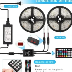 LED Strip Lights Music Sync 300LEDs 10M RGB LED Light Strip For Room Lighting SMD 5050 Color Changing Tape Lights Kit With LED Controller Flexible LED Strip For Home Kitchen DC12V