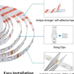 LED Strip Lights Music Sync 300LEDs 10M RGB LED Light Strip For Room Lighting SMD 5050 Color Changing Tape Lights Kit With LED Controller Flexible LED Strip For Home Kitchen DC12V