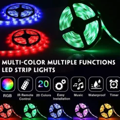 LED Strip Lights Music Sync 300LEDs 10M RGB LED Light Strip For Room Lighting SMD 5050 Color Changing Tape Lights Kit With LED Controller Flexible LED Strip For Home Kitchen DC12V