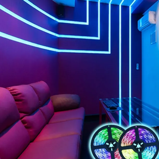 LED Strip Lights RGB 10M 32.8ft Christmas Tiktok TV Backlight 600LEDs Flexible Color Change SMD 2835 with 44 Keys Controller 100-240V Power Supply for Home Bedroom Kitchen