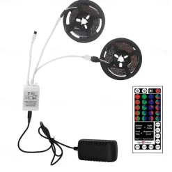 LED Strip Lights RGB 10M 32.8ft Christmas Tiktok TV Backlight 600LEDs Flexible Color Change SMD 2835 with 44 Keys Controller 100-240V Power Supply for Home Bedroom Kitchen