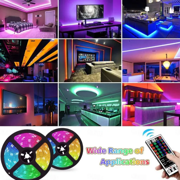 LED Strip Lights RGB 10M 32.8ft Christmas Tiktok TV Backlight 600LEDs Flexible Color Change SMD 2835 with 44 Keys Controller 100-240V Power Supply for Home Bedroom Kitchen