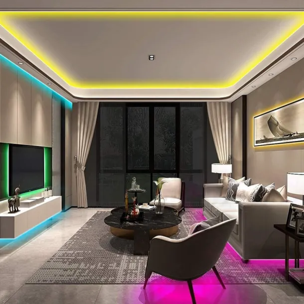 LED Strip Lights RGB 10M 32.8ft Christmas Tiktok TV Backlight 600LEDs Flexible Color Change SMD 2835 with 44 Keys Controller 100-240V Power Supply for Home Bedroom Kitchen