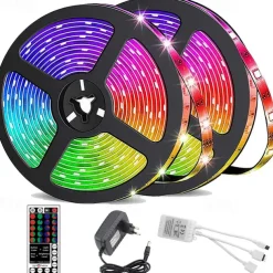 LED Strip Lights Waterproof 10M(2x5M) Flexible LED Strip Lights RGB Tiktok Lights 2835 600LEDs 8mm 44Keys IR Remote Controller