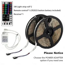 LED Strip Lights Waterproof 10M(2x5M) Flexible LED Strip Lights RGB Tiktok Lights 2835 600LEDs 8mm 44Keys IR Remote Controller