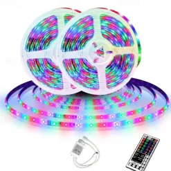 LED Strip Lights (2x5M)10M 32.8ft 2835 RGB 600LEDs 8mm Strips Lighting Flexible Color Changing with 44 Key IR Remote Ideal for Home Kitchen Christmas TV Back Lights DC 12V