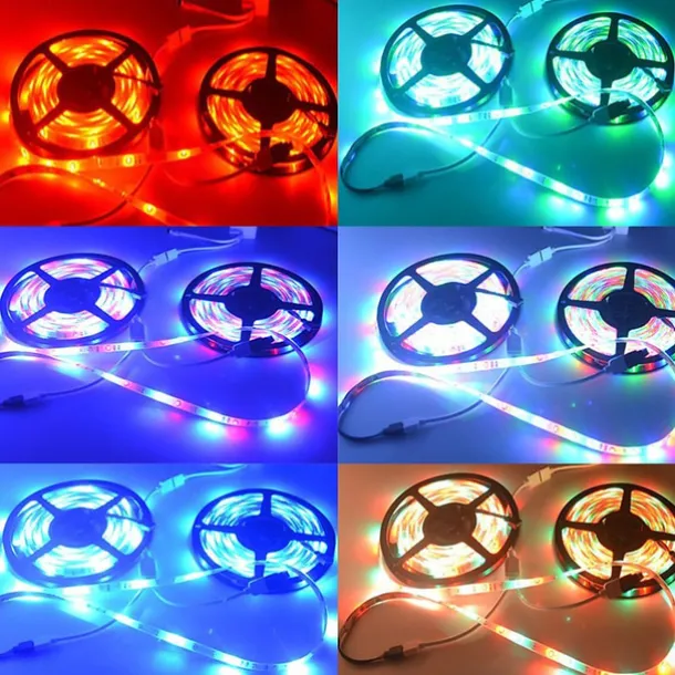 LED Strip Lights (2x5M)10M 32.8ft 2835 RGB 600LEDs 8mm Strips Lighting Flexible Color Changing with 44 Key IR Remote Ideal for Home Kitchen Christmas TV Back Lights DC 12V