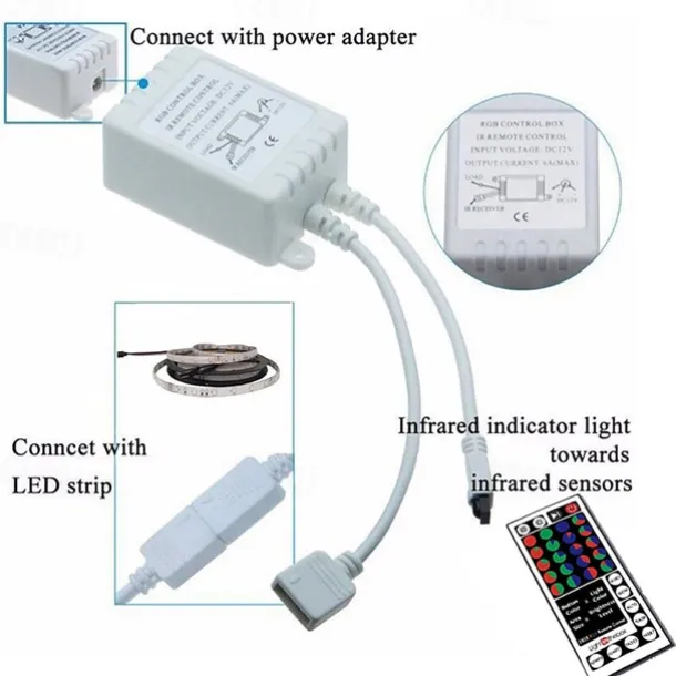 LED Strip Lights (2x5M)10M 32.8ft 2835 RGB 600LEDs 8mm Strips Lighting Flexible Color Changing with 44 Key IR Remote Ideal for Home Kitchen Christmas TV Back Lights DC 12V