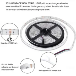 LED Strip Lights (2x5M)10M 32.8ft 2835 RGB 600LEDs 8mm Strips Lighting Flexible Color Changing with 44 Key IR Remote Ideal for Home Kitchen Christmas TV Back Lights DC 12V