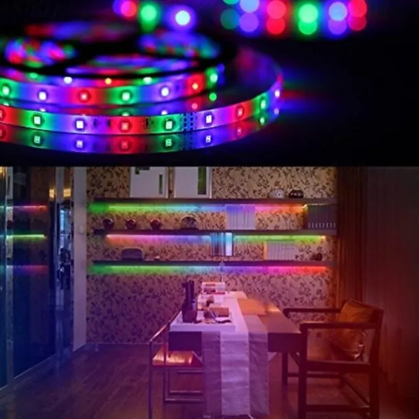 LED Strip Lights (2x5M)10M 32.8ft 2835 RGB 600LEDs 8mm Strips Lighting Flexible Color Changing with 44 Key IR Remote Ideal for Home Kitchen Christmas TV Back Lights DC 12V