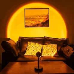 LED Sunset Projector Lamp Tiktok Lights USB Operation Rainbow Night Light Atmosphere Table Lamp Living Room Bedroom Coffee Store Background Wall Decoration Colorful Lights