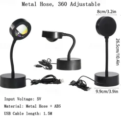 LED Sunset Projector Lamp Tiktok Lights USB Operation Rainbow Night Light Atmosphere Table Lamp Living Room Bedroom Coffee Store Background Wall Decoration Colorful Lights