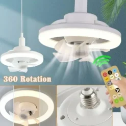 LED Swing Head Fan Light 360°Rotate E27 48W Mini Ceiling Fan Light Dimmable Lamp with Remote Control Suitable for Bedroom, Living Room and Study Room