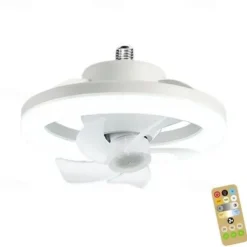 LED Swing Head Fan Light 360°Rotate E27 48W Mini Ceiling Fan Light Dimmable Lamp with Remote Control Suitable for Bedroom, Living Room and Study Room