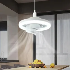 LED Swing Head Fan Light 360°Rotate E27 48W Mini Ceiling Fan Light Dimmable Lamp with Remote Control Suitable for Bedroom, Living Room and Study Room