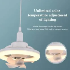 LED Swing Head Fan Light 360°Rotate E27 48W Mini Ceiling Fan Light Dimmable Lamp with Remote Control Suitable for Bedroom, Living Room and Study Room