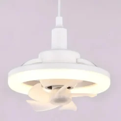 LED Swing Head Fan Light 360°Rotate E27 48W Mini Ceiling Fan Light Dimmable Lamp with Remote Control Suitable for Bedroom, Living Room and Study Room