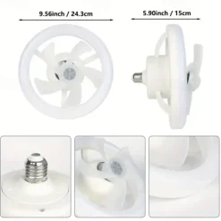 LED Swing Head Fan Light 360°Rotate E27 48W Mini Ceiling Fan Light Dimmable Lamp with Remote Control Suitable for Bedroom, Living Room and Study Room