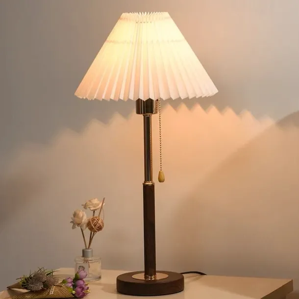 LED Table Lamp 14.8" Tall Matt Black Wood Metal Oatmeal Cloth Cone Drum Shade for Living Room House Nightstand Home