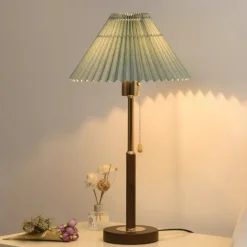 LED Table Lamp 14.8" Tall Matt Black Wood Metal Oatmeal Cloth Cone Drum Shade for Living Room House Nightstand Home