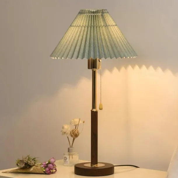 LED Table Lamp 14.8" Tall Matt Black Wood Metal Oatmeal Cloth Cone Drum Shade for Living Room House Nightstand Home