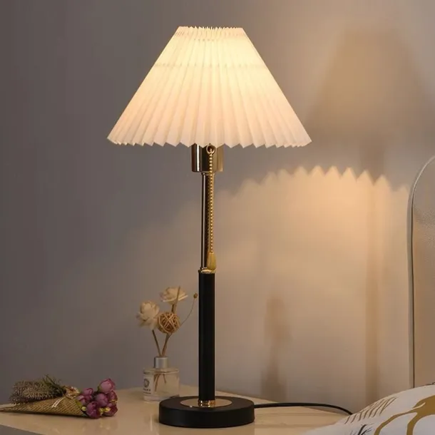 LED Table Lamp 14.8" Tall Matt Black Wood Metal Oatmeal Cloth Cone Drum Shade for Living Room House Nightstand Home