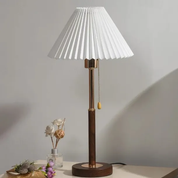 LED Table Lamp 14.8" Tall Matt Black Wood Metal Oatmeal Cloth Cone Drum Shade for Living Room House Nightstand Home