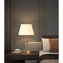 LED Table Lamp Gold Brass Fabric Modern Warm White Bedside Table Lamp Applicable to Living Room Bedroom Office Bedside Cabinet and Bookcase 110-240V