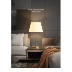 LED Table Lamp Gold Brass Fabric Modern Warm White Bedside Table Lamp Applicable to Living Room Bedroom Office Bedside Cabinet and Bookcase 110-240V