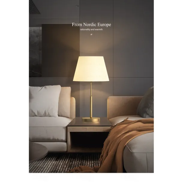 LED Table Lamp Gold Brass Fabric Modern Warm White Bedside Table Lamp Applicable to Living Room Bedroom Office Bedside Cabinet and Bookcase 110-240V