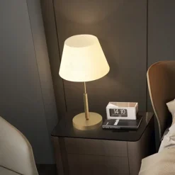 LED Table Lamp Gold Brass Fabric Modern Warm White Bedside Table Lamp Applicable to Living Room Bedroom Office Bedside Cabinet and Bookcase 110-240V