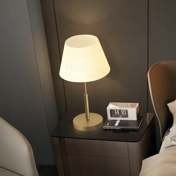 LED Table Lamp Gold Brass Fabric Modern Warm White Bedside Table Lamp Applicable to Living Room Bedroom Office Bedside Cabinet and Bookcase 110-240V