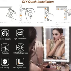 LED Vanity Mirror Light Kit 2-5 Meters Bendable without Cutting Vanity Table Vanity Mirror Dressing Room Dimmable Flexible Strip Kit with Dimmer and Power Supply Mirror not Included