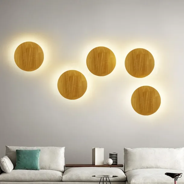 LED Wall Light Bedroom Bedside Lamp Round Design Wood for Living Room Background Wall Modern Corridor Balcony Study Creative Light Luxury Wall Lamp