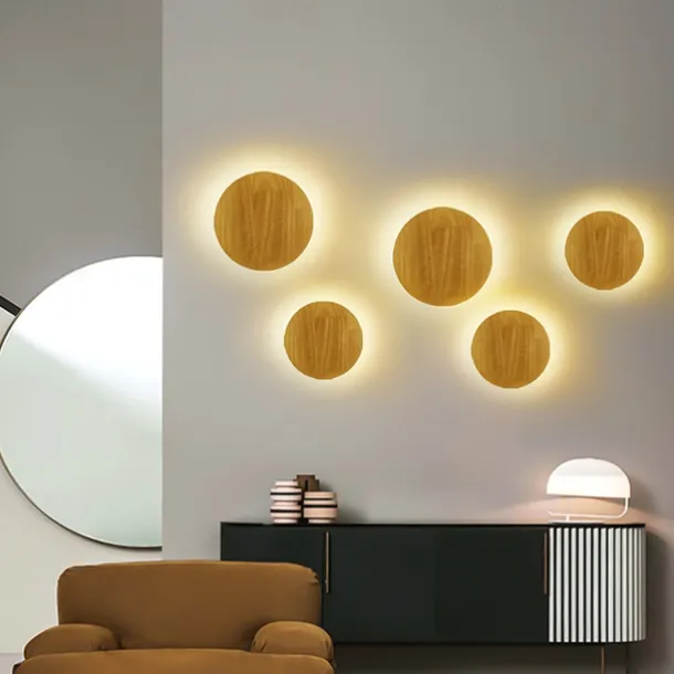 LED Wall Light Bedroom Bedside Lamp Round Design Wood for Living Room Background Wall Modern Corridor Balcony Study Creative Light Luxury Wall Lamp
