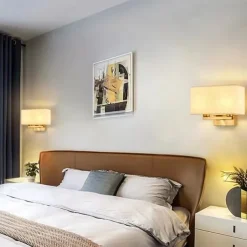 LED Wall Light Modern Cloth Fabric Shade Double Arm Wall Lamps Bedside Wall Lights Metal Sconce 110-240V