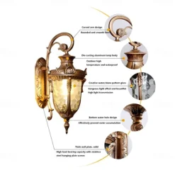 LED Wall Sconce Lighting Fixture E27 Antique Wall Sconce Lantern External Waterproof Rustproof Aluminum Glass Lantern Wall Lamp Lantern Courtyard Garden Balcony Villa Decorative Lights 110-240V