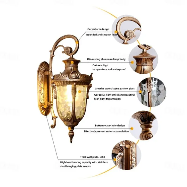 LED Wall Sconce Lighting Fixture E27 Antique Wall Sconce Lantern External Waterproof Rustproof Aluminum Glass Lantern Wall Lamp Lantern Courtyard Garden Balcony Villa Decorative Lights 110-240V