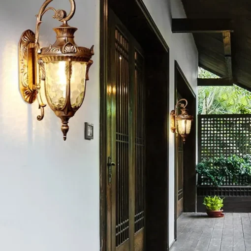 LED Wall Sconce Lighting Fixture E27 Antique Wall Sconce Lantern External Waterproof Rustproof Aluminum Glass Lantern Wall Lamp Lantern Courtyard Garden Balcony Villa Decorative Lights 110-240V