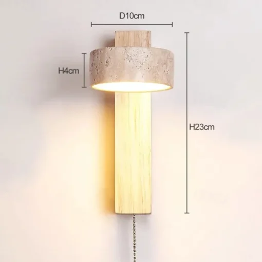 LED Wall Sconce Warm White Japanese Style Yellow Travertine Indoor Light with Pull Cord Switch Creative Wind Lamp Shade for Guesthouse Bedroom Living Room 110-240V