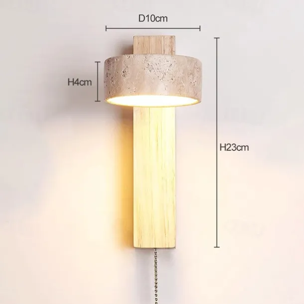 LED Wall Sconce Warm White Japanese Style Yellow Travertine Indoor Light with Pull Cord Switch Creative Wind Lamp Shade for Guesthouse Bedroom Living Room 110-240V