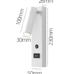 LED Wall Sconce with USB Charging Port Wall Mounted Reading Lamp Bedside Button Switch Wall Lighting Indoor Wall Lights