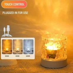 LED Water Ripple Ambient Night Light USB Rechargeable Rotating Projection RGB Crystal Table Lamp With Remote Control Dimmable Color Change For The Bedroom Bedside Playroom Children's Gifts
