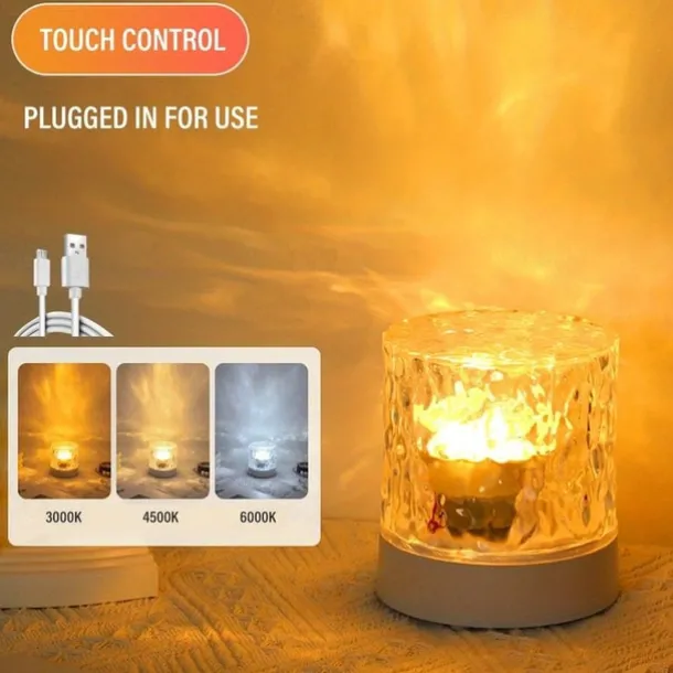 LED Water Ripple Ambient Night Light USB Rechargeable Rotating Projection RGB Crystal Table Lamp With Remote Control Dimmable Color Change For The Bedroom Bedside Playroom Children's Gifts