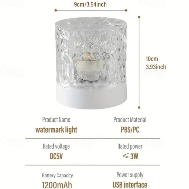 LED Water Ripple Ambient Night Light USB Rechargeable Rotating Projection RGB Crystal Table Lamp With Remote Control Dimmable Color Change For The Bedroom Bedside Playroom Children's Gifts