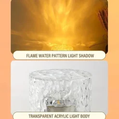 LED Water Ripple Ambient Night Light USB Rechargeable Rotating Projection RGB Crystal Table Lamp With Remote Control Dimmable Color Change For The Bedroom Bedside Playroom Children's Gifts