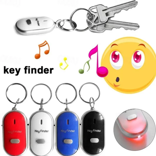 LED Whistle Key Finder Flashing Beeping Sound Control Alarm Anti-Lost Key Locator Finder Tracker with Key Ring