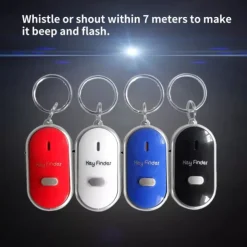 LED Whistle Key Finder Flashing Beeping Sound Control Alarm Anti-Lost Key Locator Finder Tracker with Key Ring